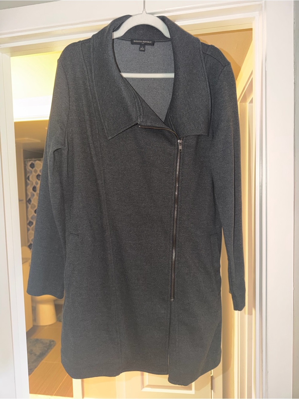 Banana Republic Dark Charcoal Gray Zip-Front Long Sleeve Dress